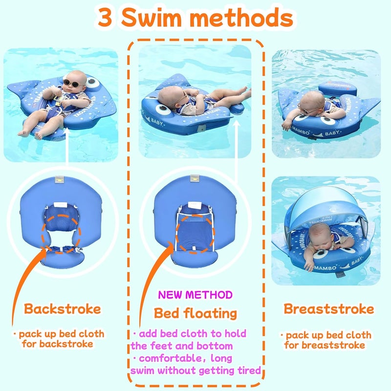 V Convey Mambobaby Float with Canopy and Tail New Upgraded Non-Inflatable Baby Pool Float Mambo Float Swim Trainer Solid Infant Swim Float Adjustable Pearl Foam Baby Swim Ring - Image 3